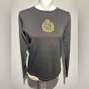 Black Long Sleeve Top with Gold Emblem